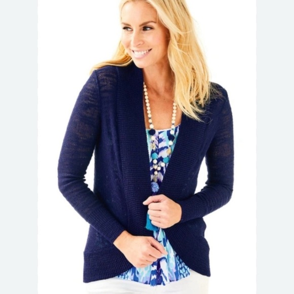 Lilly Pulitzer Amalie Navy Blue Open Front Cardigan size medium - Picture 2 of 15